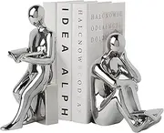 TOPSKY Modern Home Decor Accents Ceramic Bookends, Reading Statues, Book Sculpture, Book Statue, Book Figurine, Statue Art Sophisticated Decor for Shelves and Home (Silvery)