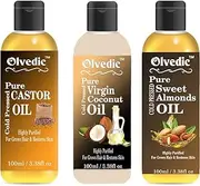 100% Pure & Natural Castor Oil, Virgin Coconut Oil & Sweet Almonds Oilin Combo Pack of 3 (100 ml each)