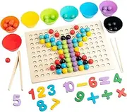 Peg Board for Kids | Game Board Bead Wooden Rainbow Math Skills Toys,Blocks Sorter Activity, Early Learning Number Color Recognition Game for Kindergarten, Home, School