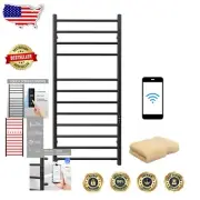 Wall-Mounted 12 Bar Heated Towel Rack - Smart WiFi Control, Matte Black Finish