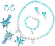 [ANDRESLAD] 1Set Jewelry Set Snowflake Necklace Ring Ear Clips Bow Hair Accessories for Jewelry Collection for Dress Up Everyday Wear