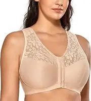 [DELIMIRA] Women's Full Coverage Wirefree Lace Plus Size Front Closure Bra Racerback