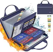 Tamfile Fireproof Accordion File Organizer with Handle, 13 Pocket Expanding File Folder with Zipper & Labels, File Folder with Multi-Pockets Paper Organizer Folder for Letter A4 Files, Blue