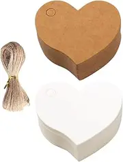 HOMSFOU 200 Pcs Heart Tags with String Blank Heart Shaped Paper Tags for DIY Crafts Valentine Day Party Decorations Romantic Present Wrapping