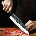 Handmade Kiritsuke Knife Hammered Forged Steel Wood Handle Chef Cut Slicing Beef