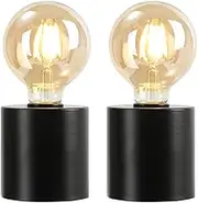 JHY Design Set of 2 Led Bedside Table Lamp Battery Powered 17cm H Cordless Lamp with Edison Style Bulb Vintage Night Light Great for Living Room Bedroom Weddings Parties Patio Events (Black)