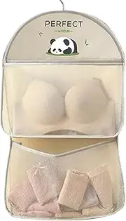 [Generic] Mesh Pockets for Bra - Multi-Layer Mesh Pockets with Hook for Socks - Transparent Visual No-Drilling Closet Storage Pouch for Shower Gym College Dorm RV Cabin