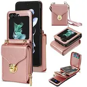 Phone Case For Samsung Galaxy Z Flip 6 Z Flip 5 Z Flip 4 Z Flip 3 Back Cover Zipper with Lanyard Card Slot Retro TPU PU Leather