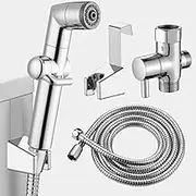 MIAOHUI Handheld Bidet Sprayer for Toilet, Muslim Shower, Cloth Diaper Sprayer, Toilet Sprayer Attachment, Health Faucet, Bum Gun with Hose and Holder, Wall or Toilet Mount (Chrome)