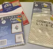 Cross stitch and stenciling fabric with printed borders - 4 packages