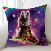 Cool Funny Crazy Art Space Cat Llama Sloth Riding Taco Cushion Cover