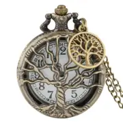 Hollow Life Tree Quartz Pocket Watch Necklace Chain Bronze Design Tree Accessory