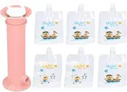 Squeeze Station, Reusable Pouch Filling Station with 6 Pouches for Infant, Babies and Toddlers, Portable Fruit Juice Food Maker for Homemade Baby Food, Semi Solid Food (Pink)
