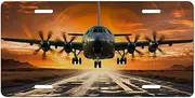 Car License Plate Frame Car Licence Plate Covers Personalized Tag Military Plane Landing On Airforce Runways Against Beautiful DuSky Aluminum Novelty License Plate License Plate Holder Automotive Exte