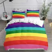 Rainbow Stripe Bedding Duvet/Doona/Quilt Cover Set Queen/King Size Pillowcase