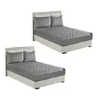 2x Grey 138cm Mattress Cover Thick Topper Quilted Stretch Bed Sheet Protector