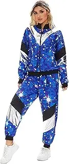 Velcoxplay 80s Costume Men's Tracksuit Disco, 80s 90s Retro Suit Jacket Trousers Suit Style Jogging Suit for Carnival Fancy Dress Costume