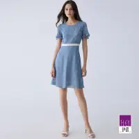 在飛比找momo購物網優惠-【ILEY 伊蕾】浪漫輕透感燒花洋裝(藍色；M-L；1241