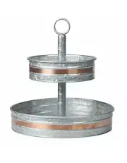 Galvanized Two Tiered Serving Stand - Farmhouse 2 Tier Metal Tray Platter