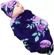 Newborn Swaddle Blanket with Beanie Set,Soft Stretchy Blanket for 0-3 Months Bab