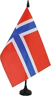 Norway Table Flag 5'' x 8'' - Norwegian Desk Flag 21 x 14 cm - Black Plastic Stick and Base - AZ FLAG