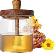 Glass Honey Jar with Dipper - Honey Containers Holder, 13cm Honey Pot Dispenser - 500ml Clear Jars with Wooden Lid & Sealing Ring for Freshness & Visibility, Ideal for Kitchen, Breakfast & Tea Time