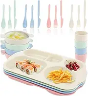FwQoFvk 24 Pcs Stackable Dinnerware Cutlery Set, Lightweight Unbreakable Tableware Set, Plates and Bowls Sets, Unbreakable Plastic Dishes Set for Home School Office Picnic