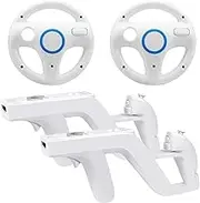Arrocent Steering Wheel and Zapper Gun Set Compatible with Wii Wii U Remote (Pack of 2, White)