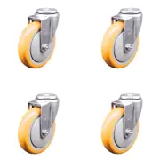 5 Inch SS Yellow Polyurethane Wheel Swivel Bolt Hole Caster Set Service Caster
