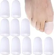 Alpinleux 10 Pack Gel Toe Protectors, Soft Elastic Toe Covers for Big Toe, Toenail Cushions Toe Cap Sleeves for Ingrown Toenails, Missing Toenails, Blisters, Corns, Calluses, Hammer Toes (White)