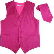 New Men's Vertical Tone on Tone stripes tuxedo Vest Waistcoat_necktie hot pink