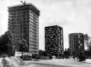 Construction work Topping out crown over the high rise buildingby - 1958 Photo