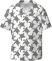 [YANYU] Animals Sea Turtles Print Hawaiian Shirts Men Short Sleeve Button Down Cuban Collar Shirt Summer Beach Days