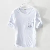 在飛比找Yahoo!奇摩拍賣優惠-現貨夏季亞麻印花短袖休閑T恤男士棉麻圓領薄款透氣上衣RC10