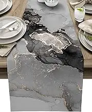 Table Runner 120 Inches Long for Dining Coffee Table, Marble Ink Golden Painting Burlap Rectangle Table Cloth Decor Dress Scarf Birthday Wedding Holiday Party, 13"x 120" Retro Black Abstract Chinese
