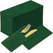 KAMMAK Dark Green Napkins Disposable with Pocket Cloth Like Dinner Paper Napkins 100 Pack Folded Guest Hand Towel for New Year Decoration Party Christmas Wedding Reception Bathroom (16.5 x 16.5in)