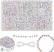 1400 Pcs Colorful Alphabet Beads Kit, IGGDOQI 4x7 mm Round Acrylic Letter Beads, Including Letters A-Z and Colorful Heart Star Beads for DIY Bracelets, Necklaces, Keychains and Jewelry Making