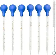 beiqilian 6 Pieces Glass Pipettes Graduated Dropper, 5ml/10ml Glass Pipettes Graduated Dropper,Long Glass Pipette Dropper with 6 Rubber Caps and 1 pcs Droppers Brush,Used to Transfer Liquids