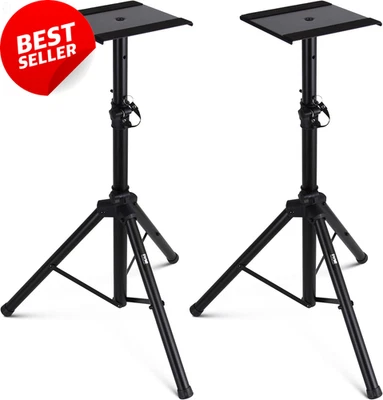 Dual Studio Monitor 2 Speaker Stand Mount Kit - Heavy Duty Tripod Pair and Adjus
