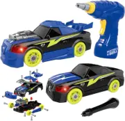 Take Apart Racing Car STEM Building Toys 26 Pieces with Drill Tool Lights Sounds