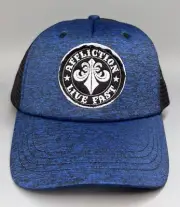 New Affliction Mesh Back Trucker Hat Blue Black Live Fast Logo Patch Adjustable