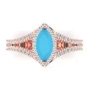 1.2 ct Marquise split shank Turquoise Stone Promise Wedding Ring 14k Rose Gold
