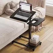 Laptop Desk Laptop Stand for Bed Portable Desk Overbed Bedside Table Mobile Rolling Foldable Table Adjustable Height with Locked Wheels & Mouse Pad for Bed Office Sofa