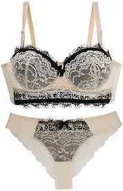 [Swbreety] Women's Lace Bra and Panty Set Push Up Floral Lace Lingerie Sets Underwire Bras