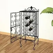 Metal Wine Cabinet with Side Lock Door, 28 Bottles Capacity Wine Rack Free Standing Floor, Wine Storage Display Shelf for Kitchen Dining Room and Cellar, 47 x 35 x 111 cm