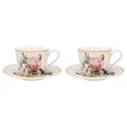 2x 2pc Gibson Gifts Redoute Rose Fine China Tea Cup & Saucer Tableware Set 16cm