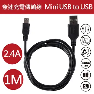 【格成】MA-506急速Mini USB二合一 充電 傳輸線1M*2入組(適用Windows/MAC USB2.0 充電線 傳輸線)