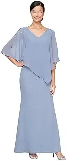 [S.L. Fashions] Women's Long V-Neck Asymetric Overlay Mother of The Bride Dress