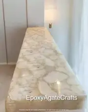 White Quartz Stone Side Countertop Table Handmade Furniture Luxury Kitchen Slab