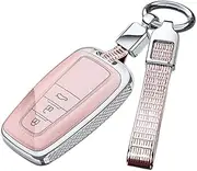ontto PC Car Key fob Cover Fit for Toyota Highlander RAV4 Camry Avalon C-HR Corolla GT86 2016+ keyring remote Key shell case bag keychain auto styling accessories 3 buttons Pink